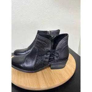 Roan by Bedstu Antonia Leather Ankle Boots 8 Black Lace Up Side Zip Block Heel‎ thumbnail 4