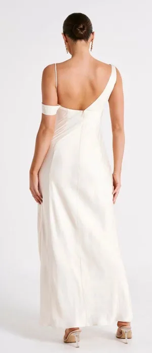 Meshki Soleil Satin Off The Shoulder Maxi Dress - Off White thumbnail 4