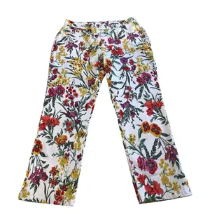 Susan Graver Womens‎ Floral Print Straight Leg Pants White Multicolor Size 10 thumbnail 1