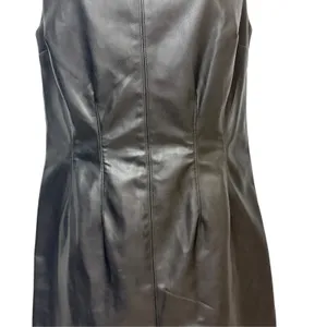 Abercrombie & Fitch Black Faux Leather Sleeveless Mini Dress XS Crew Neck Zip thumbnail 4