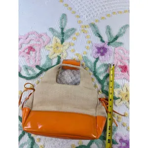 Bath & Body Works Canvas Orange Leather Trim Handle Bag‎ Women's Accessory thumbnail 9