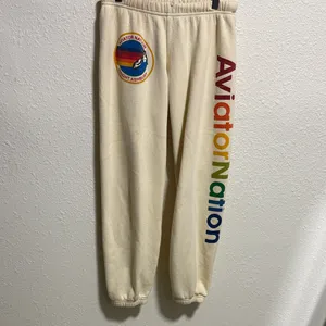 Aviator Nation Haight Ashbury Sweatpants Cream Rainbow Logo‎ Relaxed Joggers M thumbnail 2
