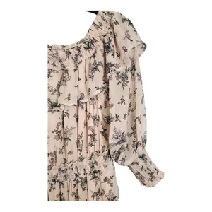 Hayden Los Angeles Floral Ruffle‎ Mini Dress Small Pink Smocked Off Shoulder thumbnail 9