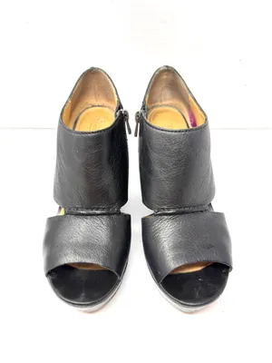 COACH black leather peep toe wedge shoes, size 8.5B thumbnail 3