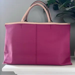 Tommy Hilfiger Leather Purse Magenta Cranberry Tan Double Handle Bag thumbnail 2