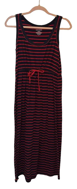 Lauren Ralph Lauren Striped‎ Maxi Dress Large Navy & Red Sleeveless Tie Waist thumbnail 1
