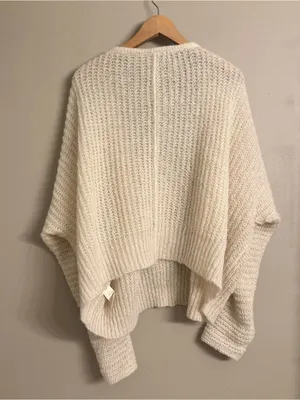 Free People‎ Cream V-Neck Textured Knit Sweater thumbnail 5