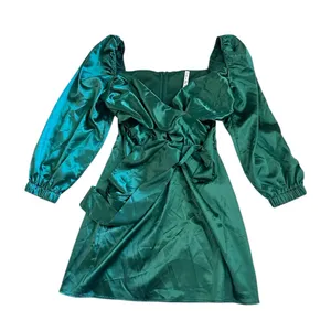Lucy In The Sky Miley Puff Sleeve Wrap Dress In Hunter Green thumbnail 2