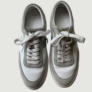 Stuart Weitzman Goldie Leather Suede Platform Sneakers White Grey Silver 7B thumbnail 3