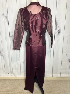 Karen Miller Purple Dress Suit Set Sz 8 Sheer Embroidered Jacket Sheath Dress thumbnail 7