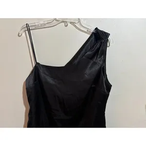 TOPSHOP Black One Shoulder Satin Slip Mini‎ Dress Size US 10 NWT thumbnail 2