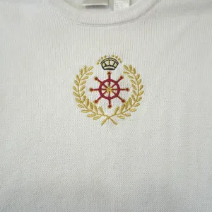 Vintage Koret‎ Cream Nautical Embroidered Crest Cotton Sweater Small Preppy thumbnail 3