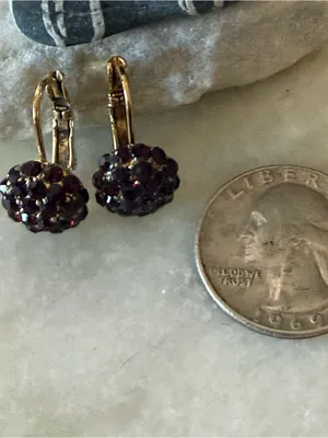 Vintage Red Gemstone Gold Ball Paddle Back Clip On Earrings thumbnail 4