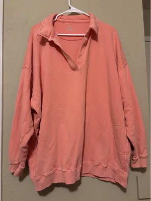 Aerie Coral Pink Oversized Pullover Sweatshirt Large thumbnail 1