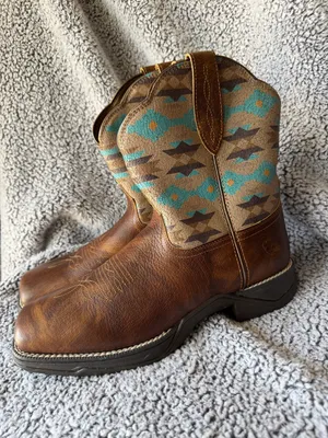 Ariat Anthem Savanna Shortie Western Boots Aztec Turquoise Brown Women's 10B thumbnail 2