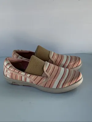 Skechers Slip-On Striped Sneakers in Pink and Cream thumbnail 2