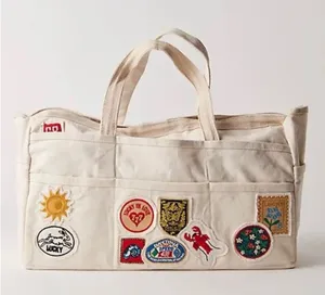 Free People Kiss My Patch Large Canvas Tote Bag in Mineral Neutral Carryall NWT thumbnail 1