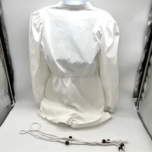 Rêveuse White Long Sleeve Romper Cuffed Shorts w/Tassel End Rope Belt-Size M thumbnail 2