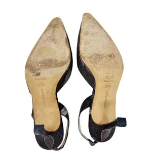 Manolo Blahnik Vintage Slingback Kitten Heels 37.5 Brown Fabric Pointed Toe thumbnail 8