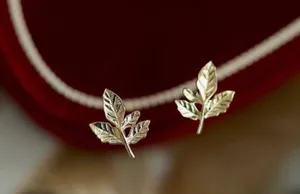 18K Gold Plated Small Tiny Gold Leaf Stud Earrings for Women,Leaves Earrings thumbnail 1