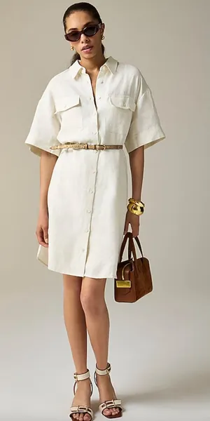 J.Crew Tall Utility Shirtdress Linen Natural Beige Relaxed Pockets Small NWT thumbnail 1