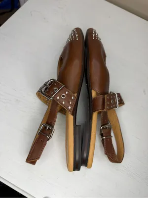 Frye HEATHER SLINGBACK STUDDED Flat Pointed Silver & Walnut Leather thumbnail 8