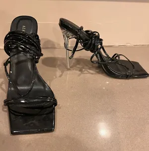 Azalea Wang Black Lace-Up Stiletto Sandals with Clear Heel thumbnail 1