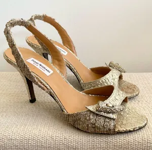 Vintage Y2K Issac Mizrahi Gold Foiled Sling Back Heels Size 36 Made In Italy thumbnail 1