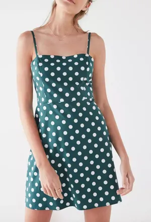 URBAN OUTFITTERS Kimchi Blue Rae‎ Poplin Polka Dot Mini Dress Green Small thumbnail 1