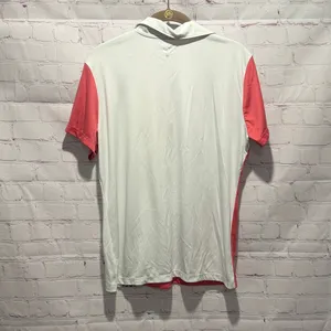 Izod Women's Coral and White Short Sleeve Golf Polo with Diagonal Print Size‎ L thumbnail 3