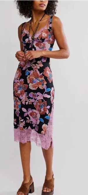 FREE PEOPLE NWT Party Crasher Midi Slip / Black Combo thumbnail 1