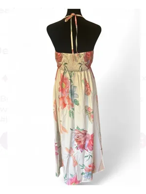 Multicolor Floral, Halter Maxi Dress, Tie Closure, Size S thumbnail 3