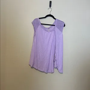 Free People Keep It‎ Casual Tee Lilac Linen Blend Short Sleeve Flowy Top Size XS thumbnail 3