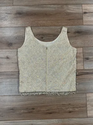 Vintage Y2k 100% Wool Cream Beaded Tank Top W/ Fringe Hem | Size Small thumbnail 4
