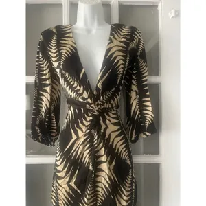 Ba&sh Black Tan Palm Leaf Twist Front V-Neck Mini Dress thumbnail 5