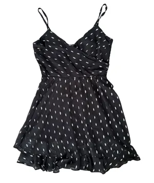 Lily Rose Black Silver‎ Metallic Leaf Print Smocked Bodice Mini Dress Women's M thumbnail 1