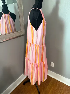 NWT Club Monaco Amirra Candy Striped silk midi coquette Barbie cottage dress 0 thumbnail 5