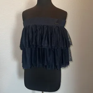 Vintage Abercrombie and Fitch Tiered Mesh Navy Elastic Band Mini Skirt NWOT thumbnail 7