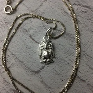 Sterling silver owl pendant with 18” box chain thumbnail 4
