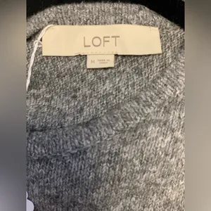 LOFT Heather Gray Ribbed Trim Cotton Blend Knit Sweater. Size-Medium thumbnail 3