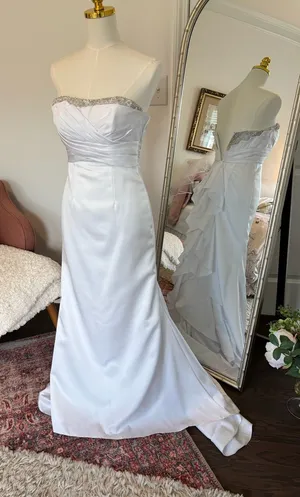 David's Bridal White Strapless Satin Bridal Dress thumbnail 1