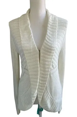 Lilly Pulitzer Cream Front Clasp Open Front Cardigan Sweater M thumbnail 1