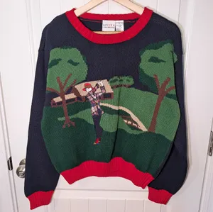 Vintage Liz Claiborne LizGolf Cotton Knit Embroidered Sweater Women's Small Blue thumbnail 1