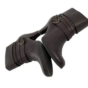 St. Johns Bay Womens 9M Brown Leather Ankle Boots Stacked Heel & Buckle Details thumbnail 4