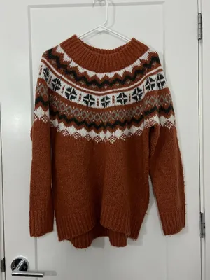 Aerie Medium Rust Brown Fair Isle Nordic Soft Pullover Sweater thumbnail 2