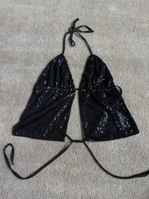 Edikted Black Sequin Halter Top – Size Small thumbnail 2