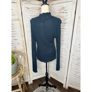 INTIMETELY FREE PEOPLE Womens XL Make It Easy Thermal Top Lettuce Trim Navy Blue thumbnail 12