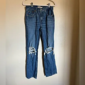 Levi‘s Low Pro Straight Jeans Sz 26 High Rise Distressed Medium Blue‎ Wash thumbnail 5