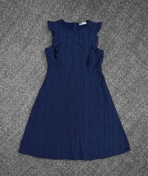 Navy Blue Eyelet Lace Fit And Flare Midi Dress thumbnail 1