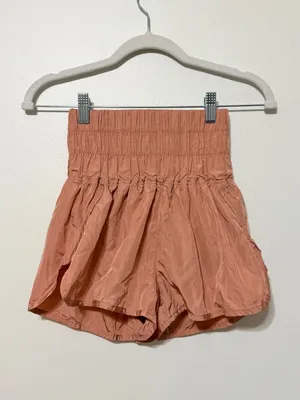 Free People Movement The Way Home Shorts XS High Rise Smocked Terracotta Orange thumbnail 2